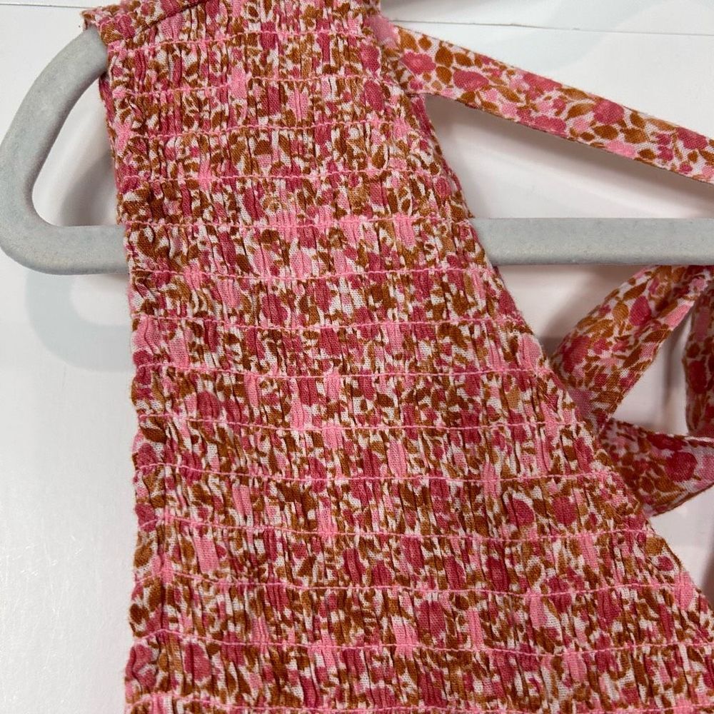 Wonderly Maxi Dress Women's XL Pink Red Cotton Floral Midi Smocked Tie Back Boho - Picture 10 of 13